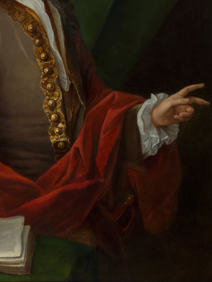 Portrait Of A Gentleman, James Douglas, Lord Aberdour, With Books, Fine Carved Frame C.1730-35-photo-4