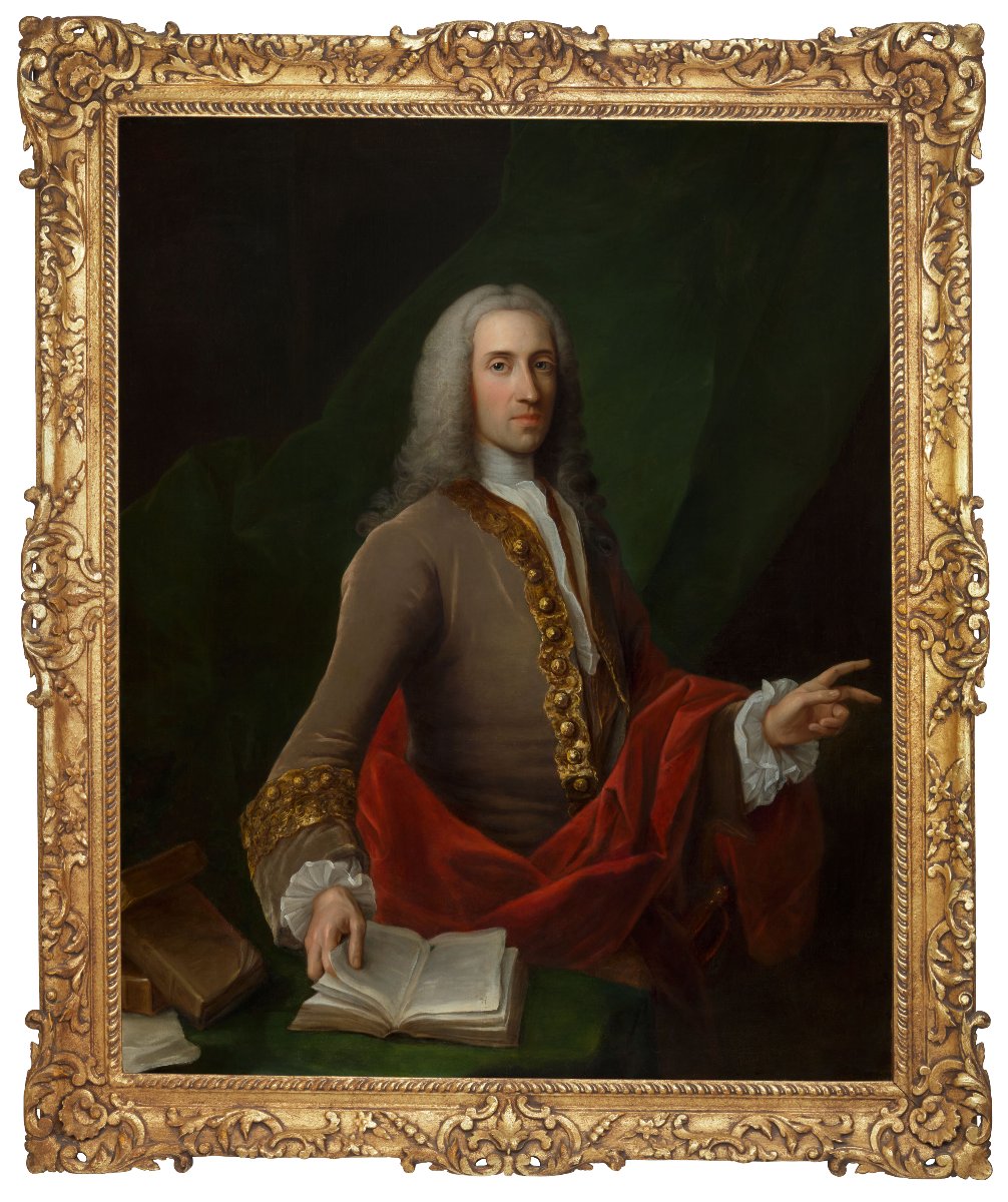Portrait Of A Gentleman, James Douglas, Lord Aberdour, With Books, Fine Carved Frame C.1730-35