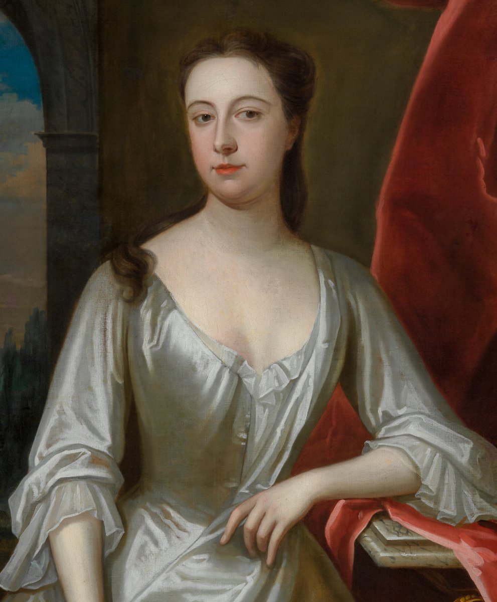 Portrait de Lady Elizabeth Shirley, sur une véranda près d'une table en marbre, vers 1705-1710-photo-1