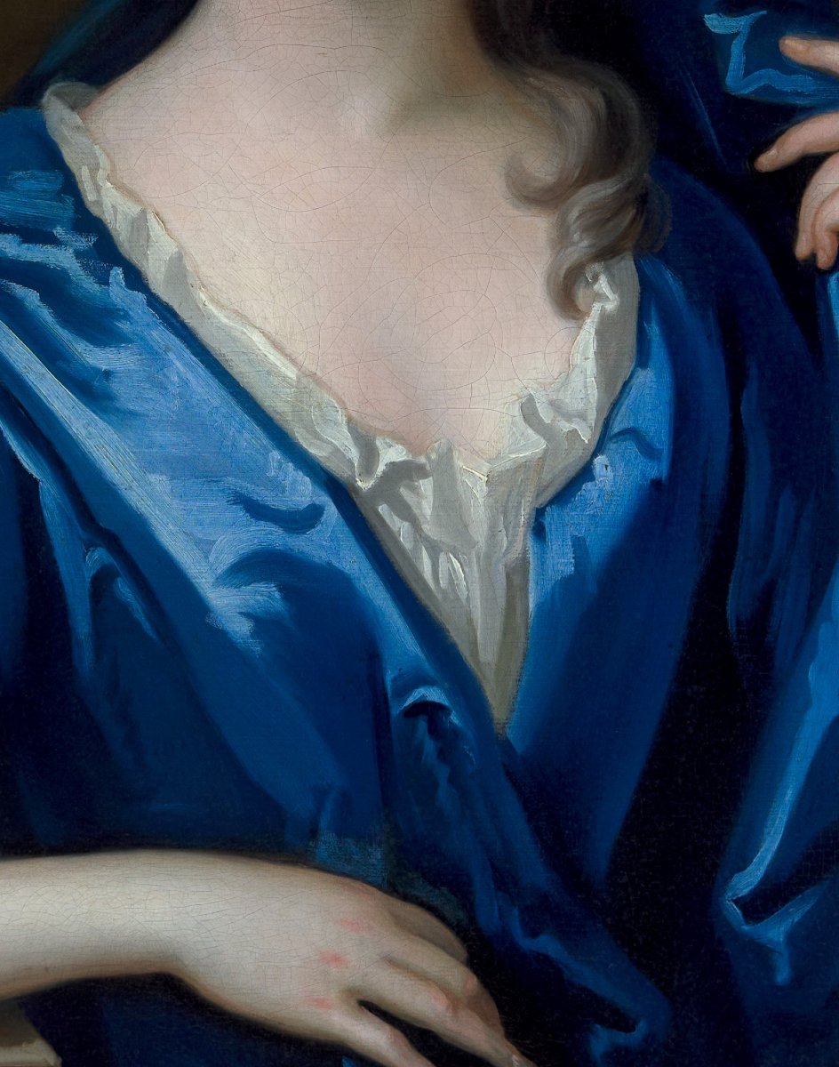 Portrait Of Elizabeth Rooper, Lady Dryden In A Blue Wrap, Exceptional Carved Frame C.1725-30-photo-1
