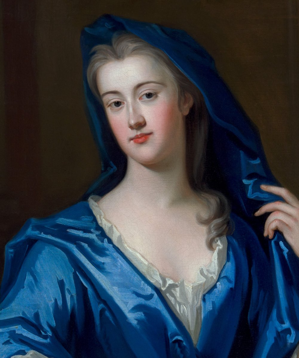 Portrait Of Elizabeth Rooper, Lady Dryden In A Blue Wrap, Exceptional Carved Frame C.1725-30-photo-2