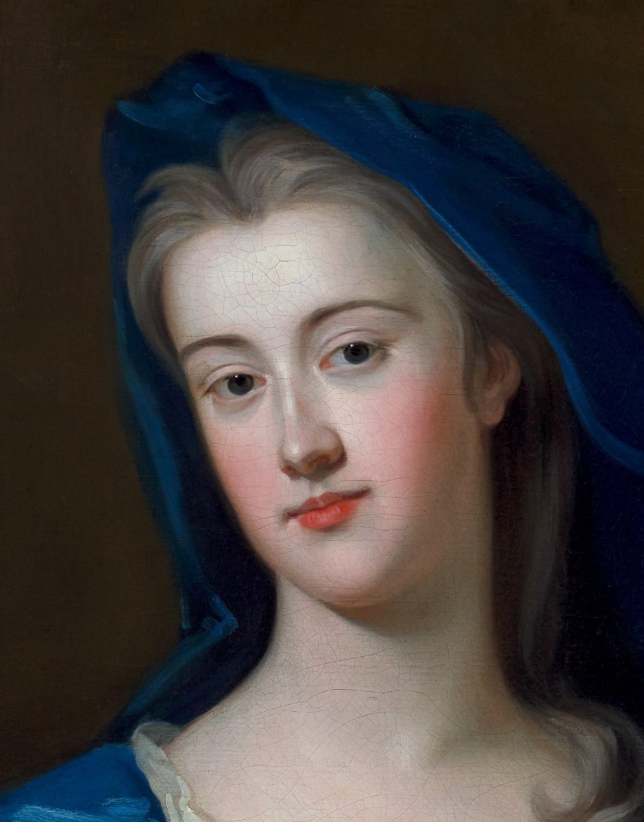 Portrait Of Elizabeth Rooper, Lady Dryden In A Blue Wrap, Exceptional Carved Frame C.1725-30-photo-3