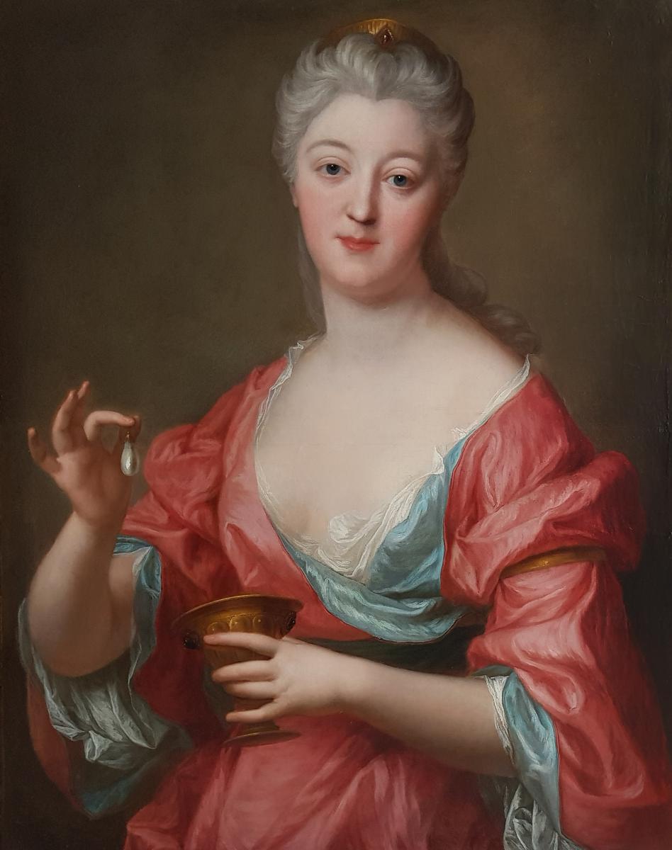 Portrait Of A Lady As Cleopatra Dissolving A Pearl C1755; Attrib To Marianne Loir (c.1715-1769)-photo-2