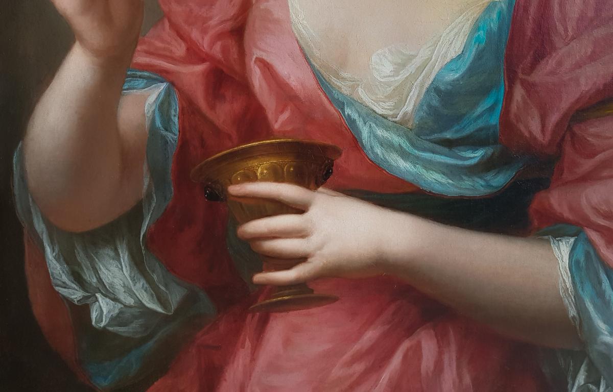 Portrait Of A Lady As Cleopatra Dissolving A Pearl C1755; Attrib To Marianne Loir (c.1715-1769)-photo-2