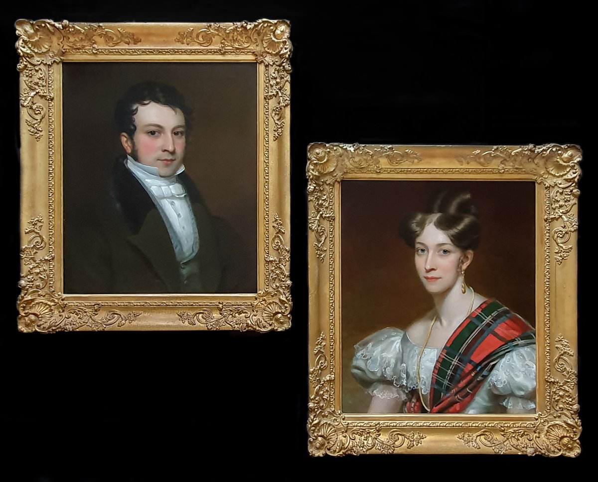 Paire (2) De Portraits - Edmund Lloyd (1796-1855) Et Catherine Lloyd (1808-1878) Vers 1833/43