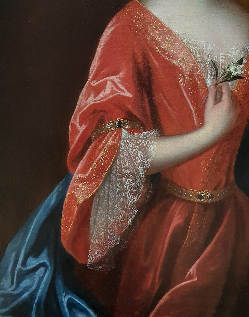 Portrait Of A Lady Holding An Orange Blossom C.1695; Circle Of Jean-baptiste Santerre 1651–1717-photo-3