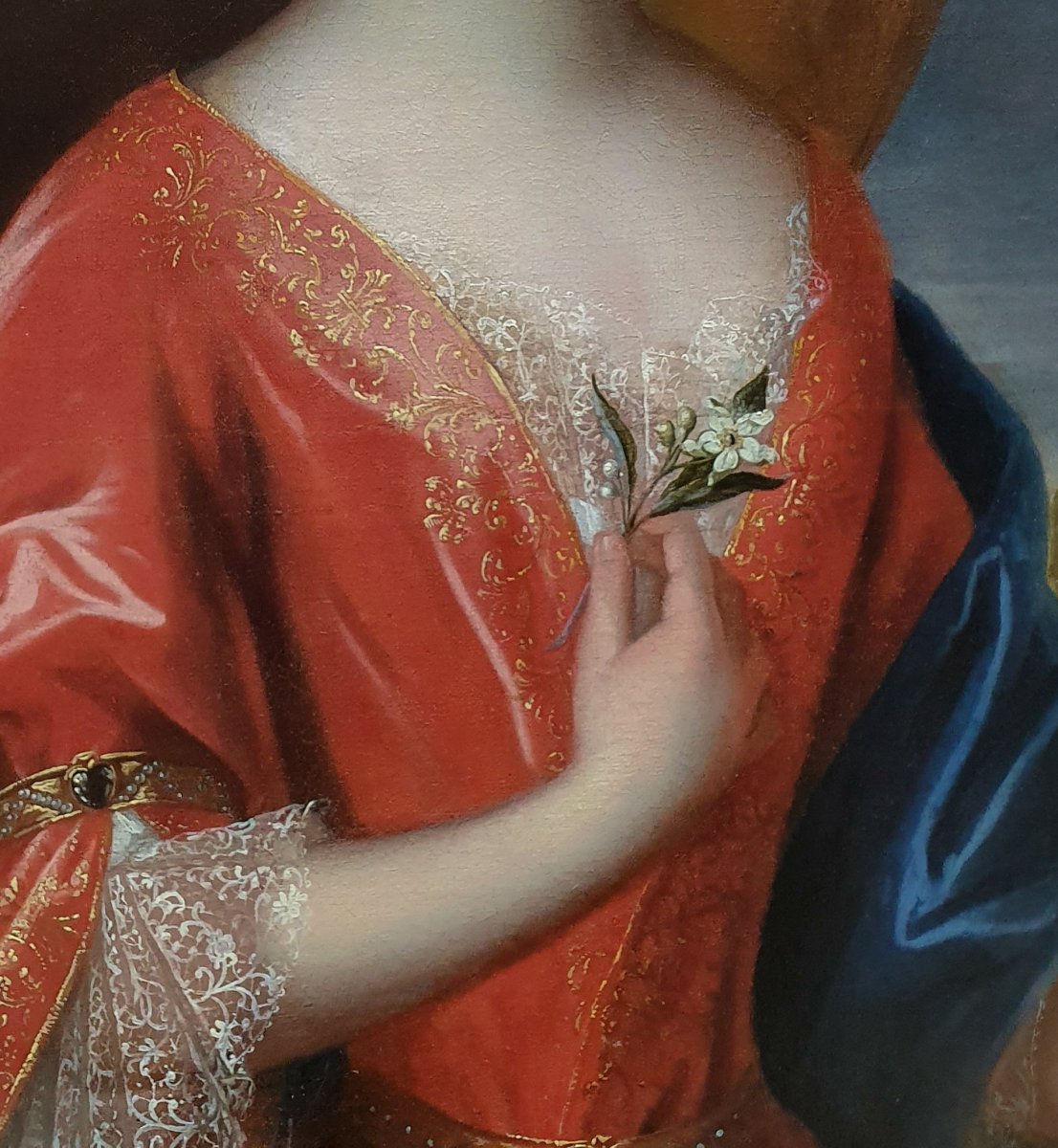 Portrait Of A Lady Holding An Orange Blossom C.1695; Circle Of Jean-baptiste Santerre 1651–1717-photo-4
