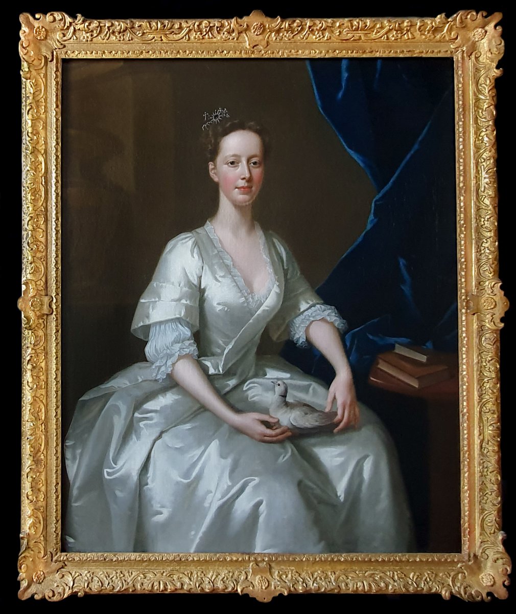 Dated 1736 Portrait Of A Lady With A Dove; Signed Willem Verelst (c.1704-1752)