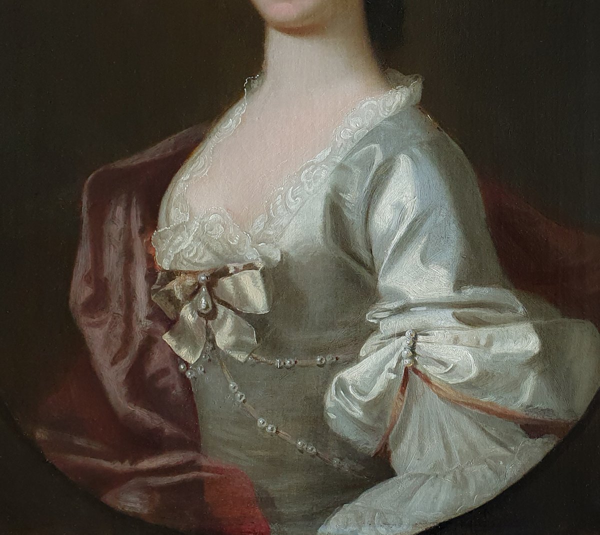 Portrait Of A Lady In A Silk Dress With Pearls Circa 1750; Follower Of Allan Ramsay (1713-1784)-photo-3