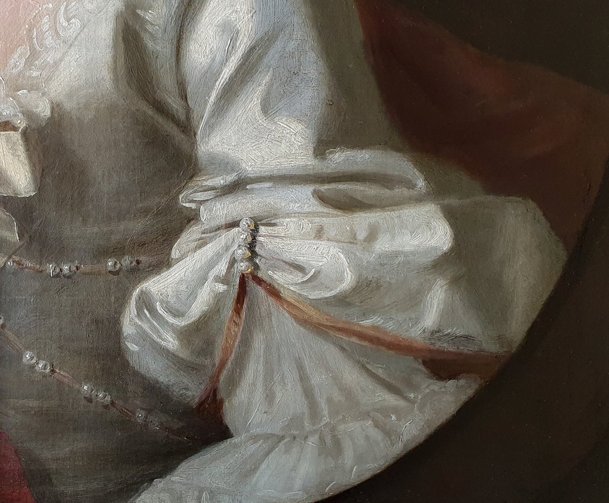 Portrait Of A Lady In A Silk Dress With Pearls Circa 1750; Follower Of Allan Ramsay (1713-1784)-photo-4