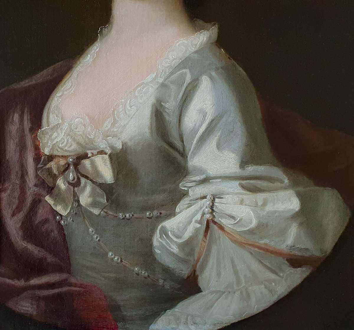 Portrait Of A Lady In A Silk Dress With Pearls Circa 1750; Follower Of Allan Ramsay (1713-1784)-photo-1