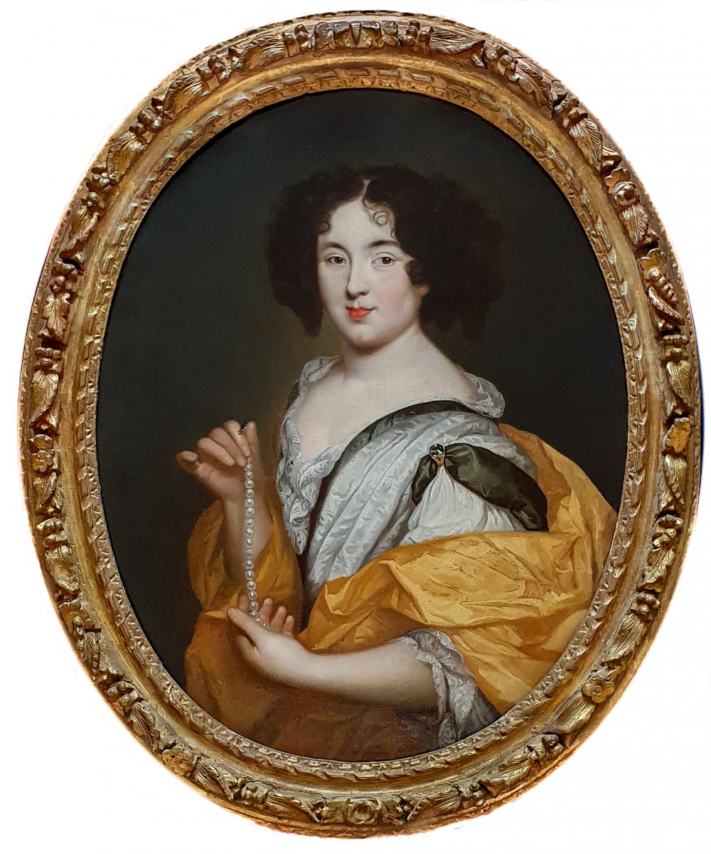 Portrait Of Marie Mancini Holding String Of Pearls C.1660; Studio Of Pierre Mignard 1612-1695
