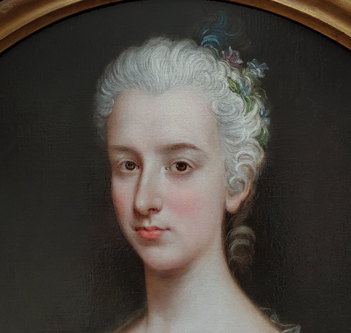 Portrait Of A Lady  With A Vase Of Flowers C.1750; Circle Of François Hubert Drouais (1727-1775-photo-1