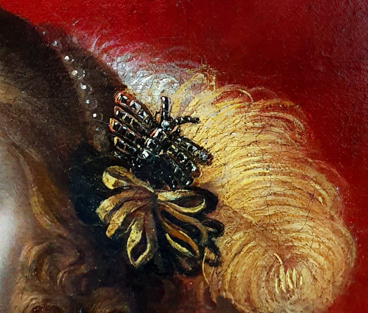 Portrait Of A Young Lady In An Interior With A Pet Dog, Circa 1650-60, Antique Oil Painting-photo-5