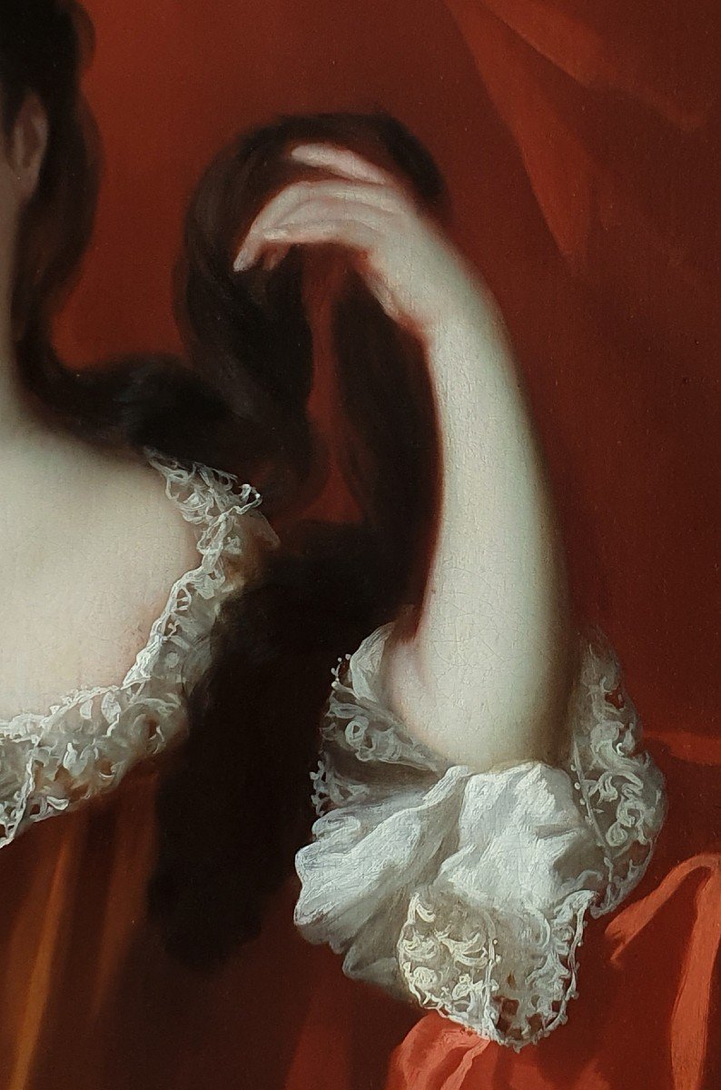Portrait d'Une Dame Dans Un Intérieur Vers 1692, Peinture à l'Huile Ancienne-photo-2