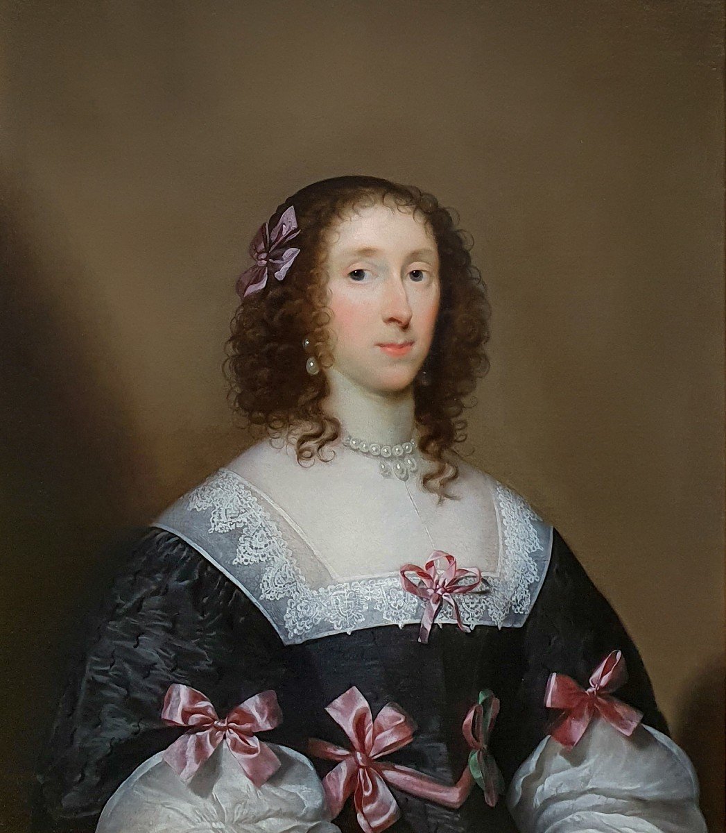 Portrait Of Elizabeth Penyston C.1635; Cornelius Johnson (1593-1664), Signed And Dated-photo-2