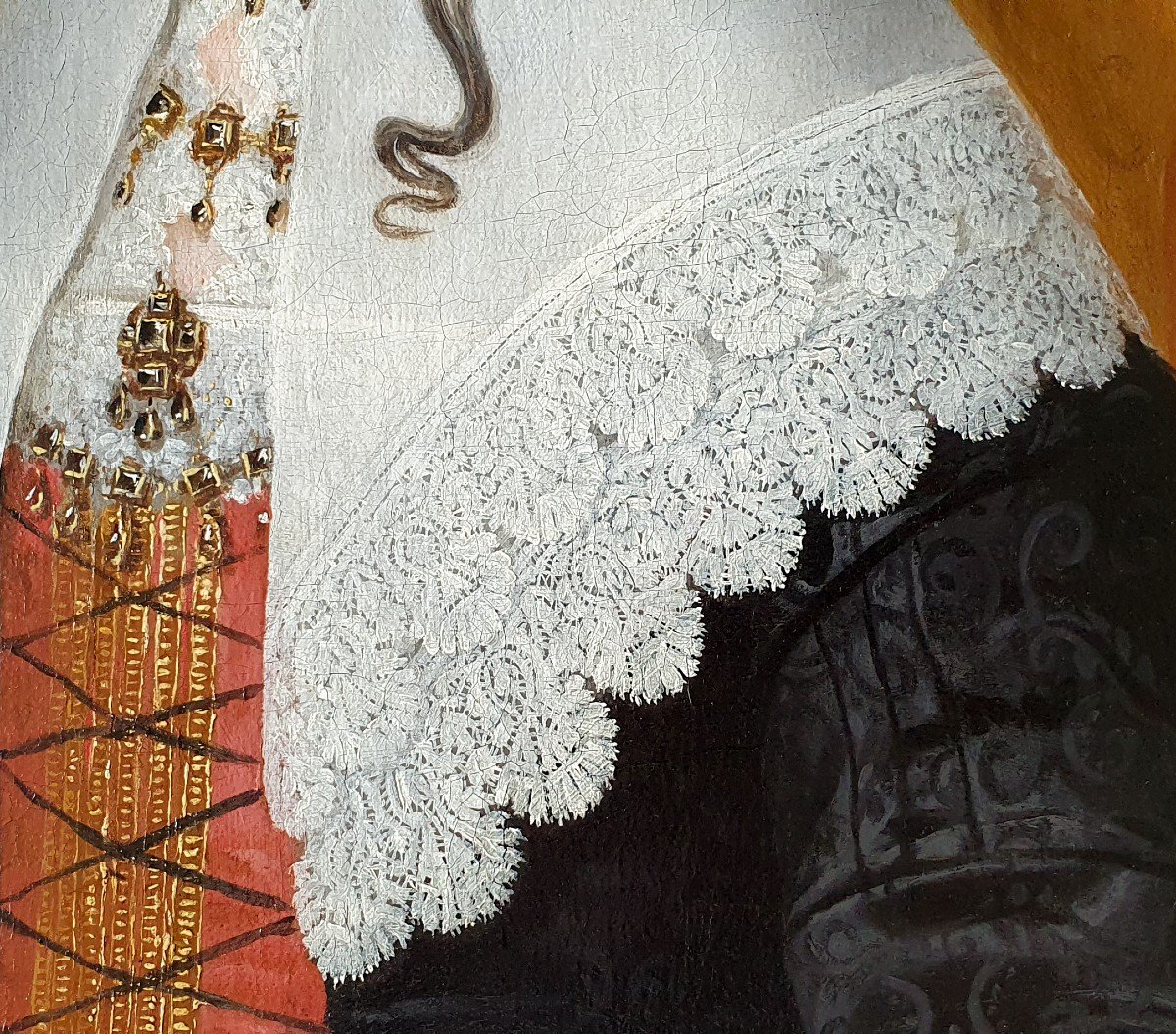 Portrait Of A Lady Beside A Curtain Holding A Lemon C.1640; Circle Of Edward Bower (1597-1667)-photo-2