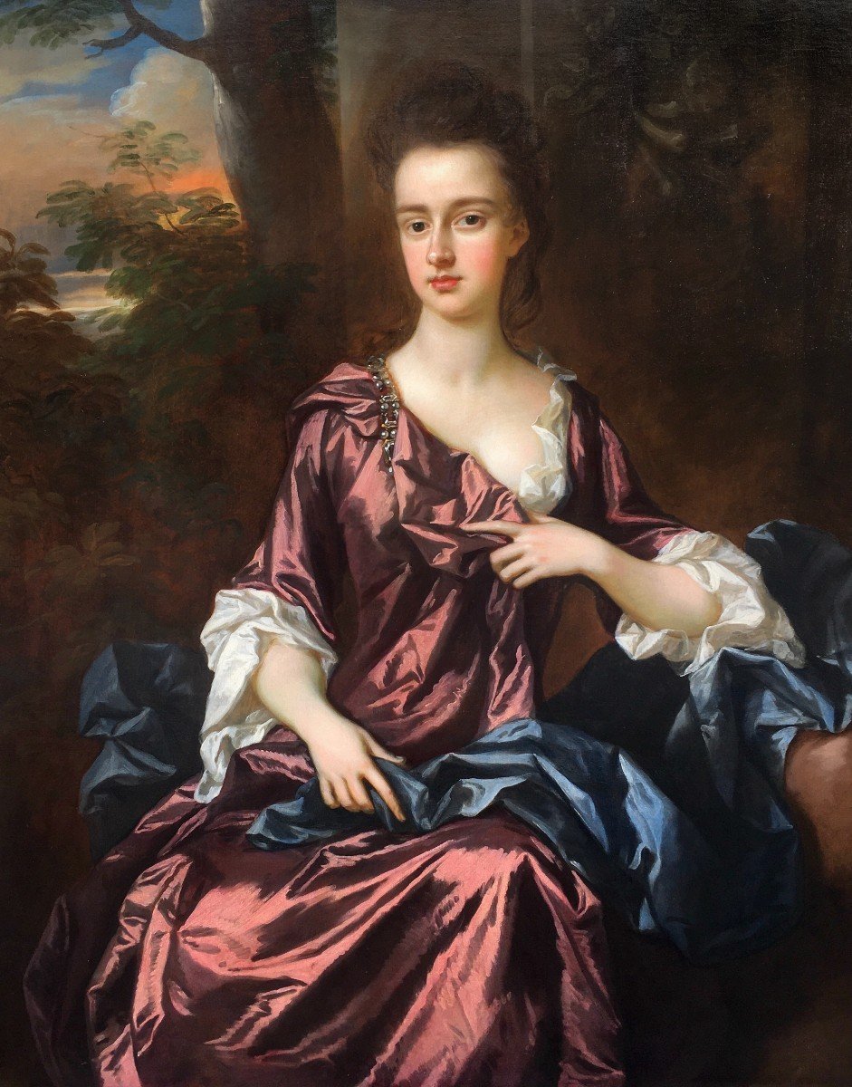 Portrait De Femme Vers 1690-1700, Huile Sur Toile Ancienne-photo-2