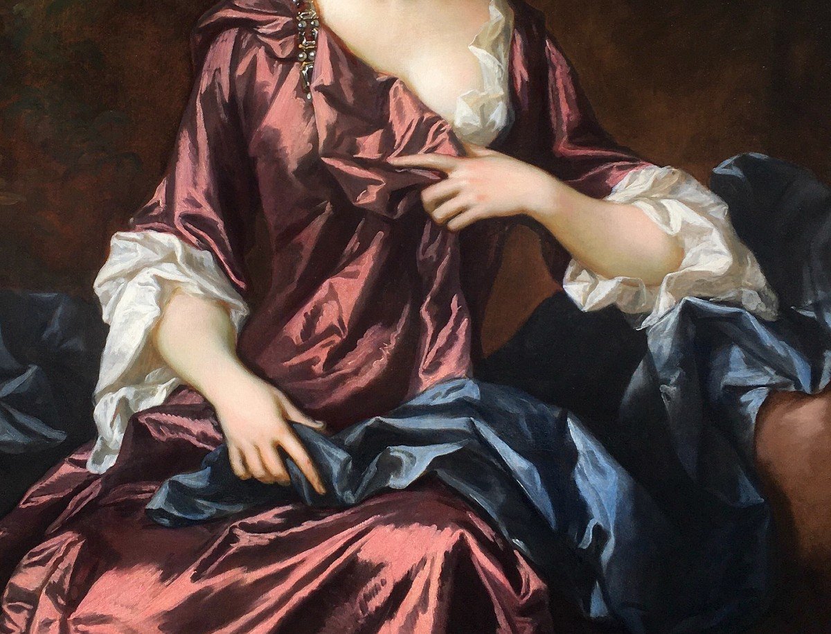 Portrait De Femme Vers 1690-1700, Huile Sur Toile Ancienne-photo-3