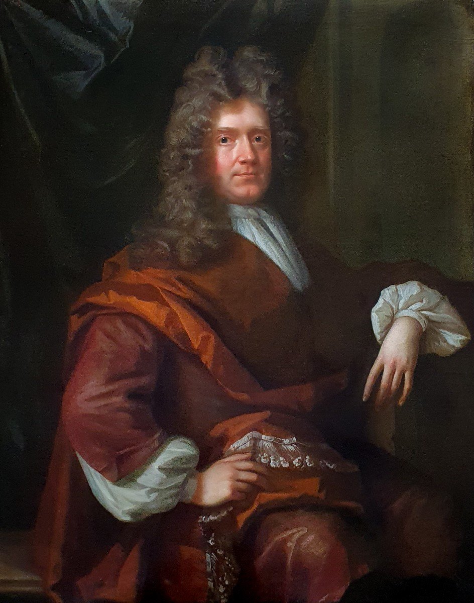 Portrait Of A Gentleman In Brown Robes Circa 1695; By John Closterman (1660-1711)-photo-3