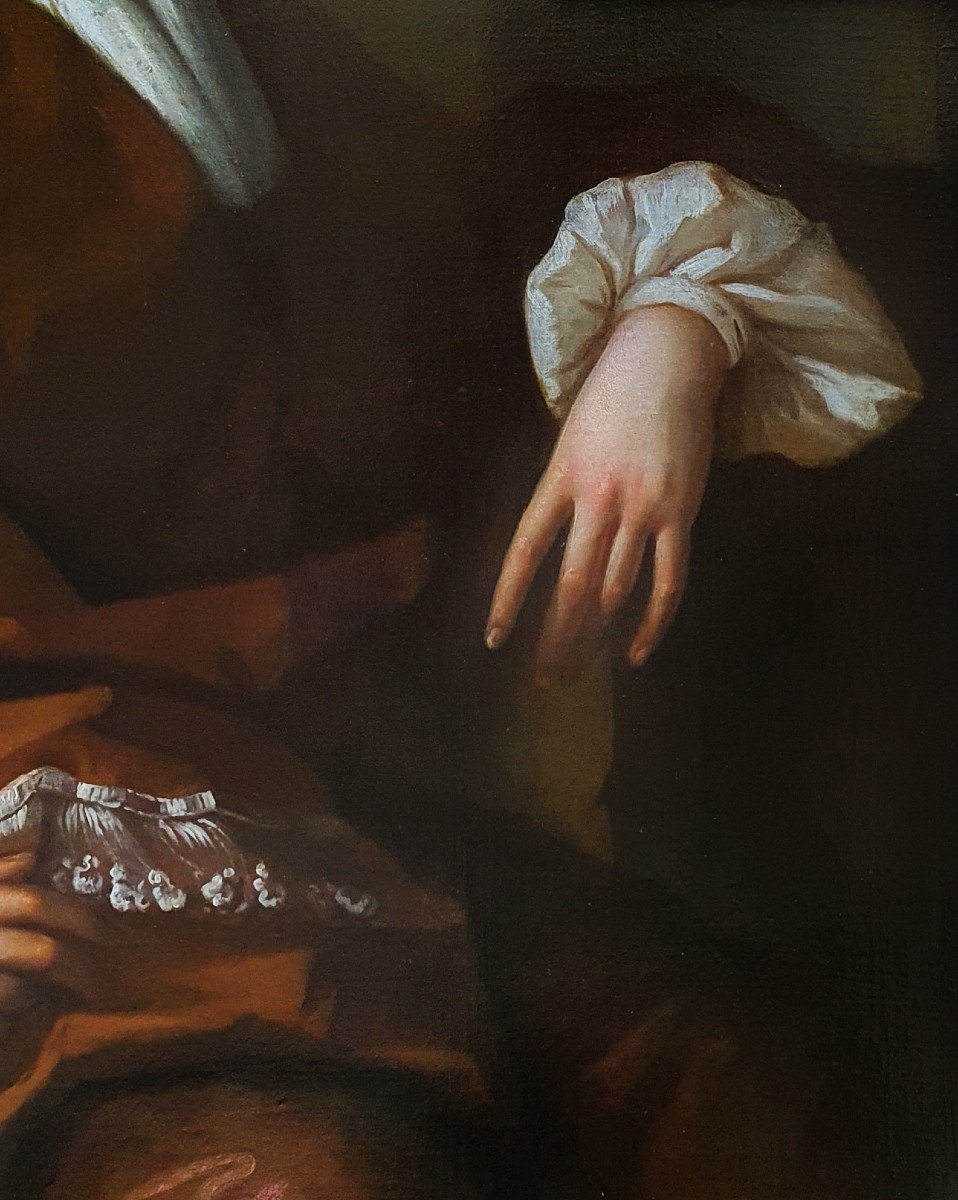 Vers 1695 Grand Portrait d'Un Gentleman, Peinture à l'Huile Ancienne -photo-2