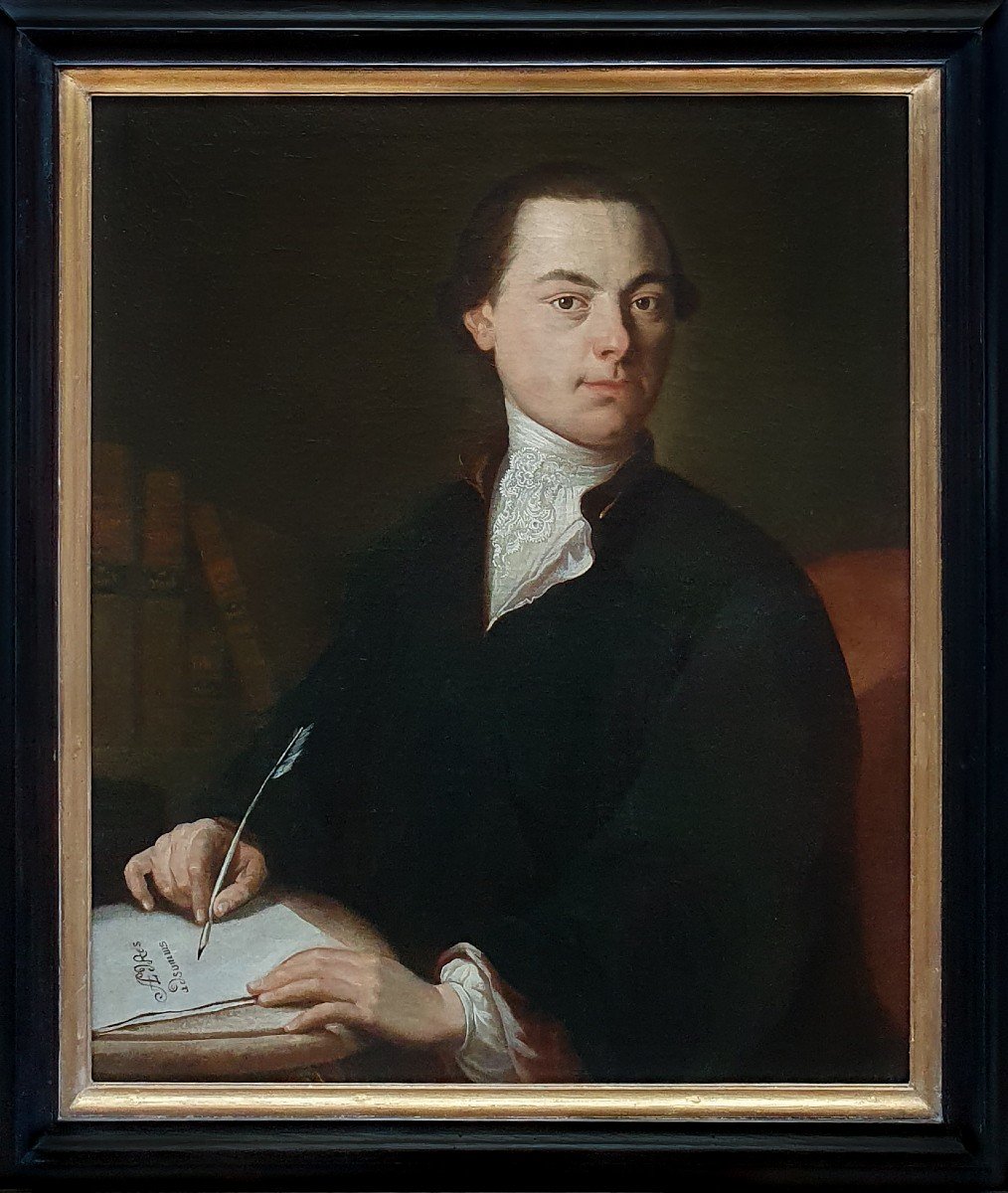 vers 1760 Portrait d'Un Poète Gentilhomme Peinture à l'Huile Antique, Homer Virgil Gellert