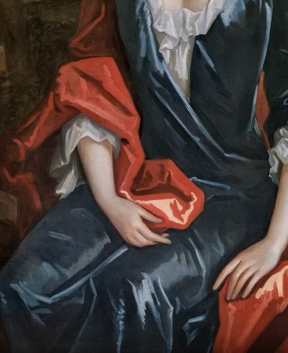 Portrait d'Une Dame Dans Un Parc Assis à Côté d'Une Fontaine Vers 1705, Huile Sur Toile -photo-1