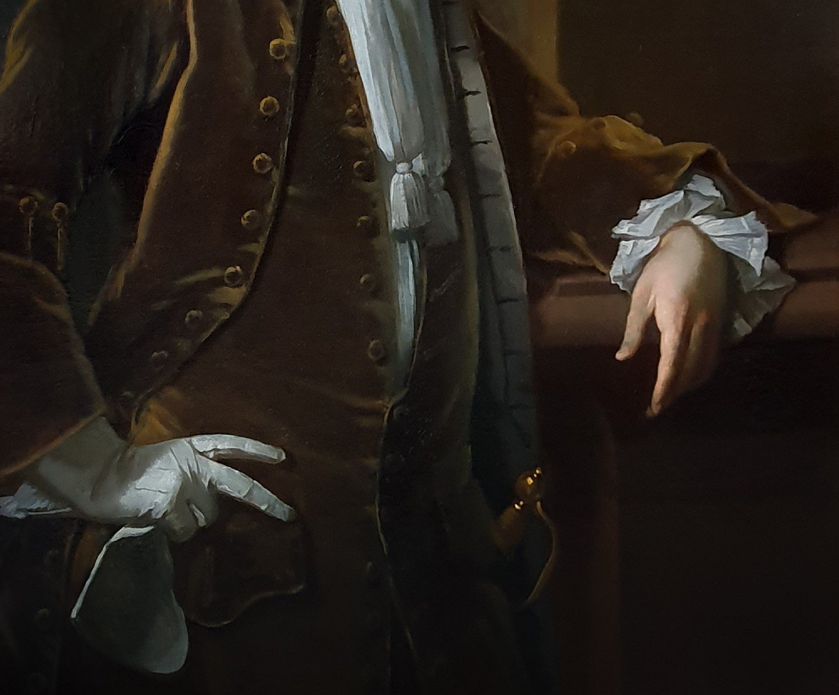 Vers 1723 Par Michael Dahl (1659-1743); Portrait d'Un Homme Tenant Des Gants, Toile Originale-photo-2