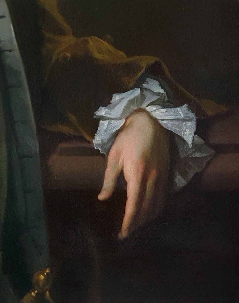 Vers 1723 Par Michael Dahl (1659-1743); Portrait d'Un Homme Tenant Des Gants, Toile Originale-photo-3