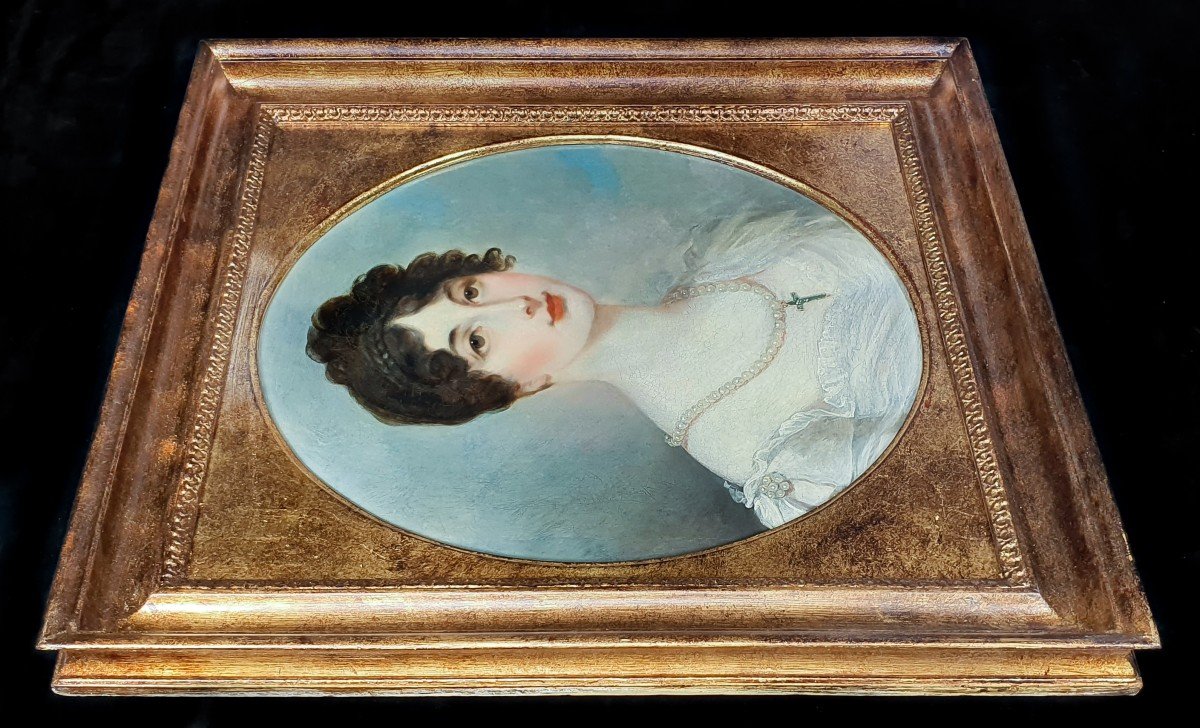 Portrait Of A Lady In White Dress With Pearl Necklace C.1820 Follower Of Henry Wyatt (1794-1840-photo-4