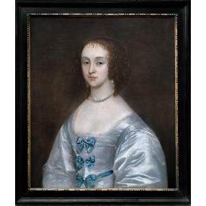 Vers 1637 Portrait De Katherine St Aubyn Godolphin, Peinture Antique Huile Sur Toile