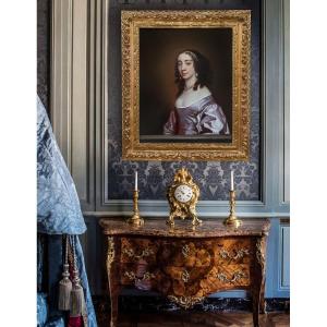 Vers 1660 Provenance Manoir, Portrait De Dame, Remarquable Cadre Doré, Peinture Huile Sur Toile