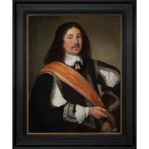 Portrait De Gentleman Manteau Noir Et Ceinture Orange Vers 1650, Huile Hollandaise Sur Panneau