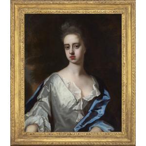 Portrait d'une dame en robe blanche et manteau bleu, Frances Lady Berkeley vers 1695