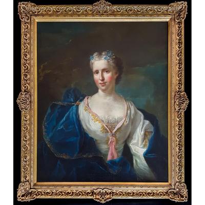 Grand Et Beau Portrait Français Du XVIIIe Siècle D’une Femme, Provenance Château