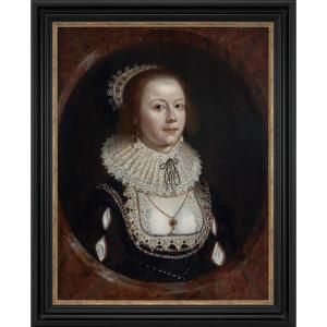 Portrait Of A Lady In Lace And Pearls C.1618-1622, Oil On Panel, Historical, Cornelius Johnson