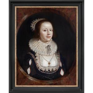 Portrait Of Mary Hammond In Sumptuous Attire, Jewels And Lace C.1618-22; Cornelius Johnson