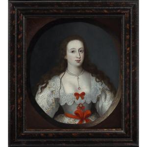 Portrait Of A Lady With Long Hair, White Dress With Red Bows C.1620–1630 Oil On Canvas Painting