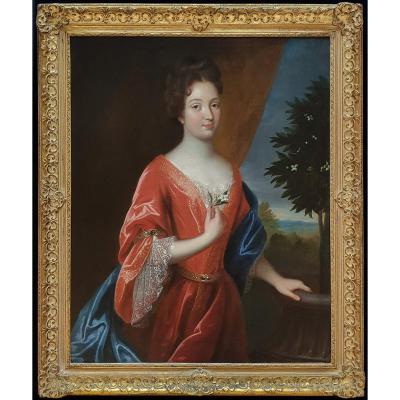 Portrait Of A Lady Holding An Orange Blossom C.1695; Circle Of Jean-baptiste Santerre 1651–1717