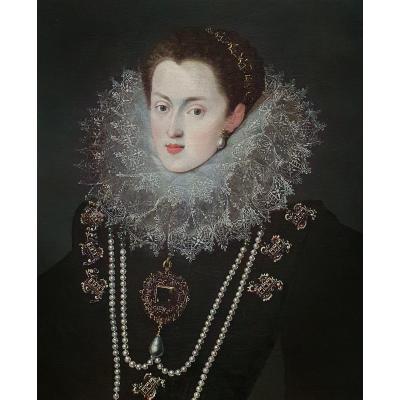 Portrait Of Margaret Of Austria, Queen Of Spain & Portugal C.1607 Antique Oil Painting