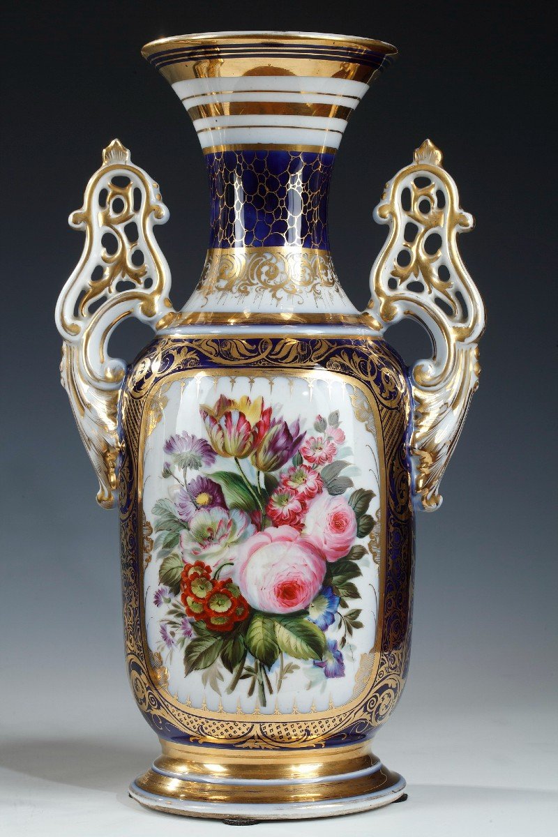Paire de Vases fleuris en porcelaine de Valentine, France, circa 1860-photo-3