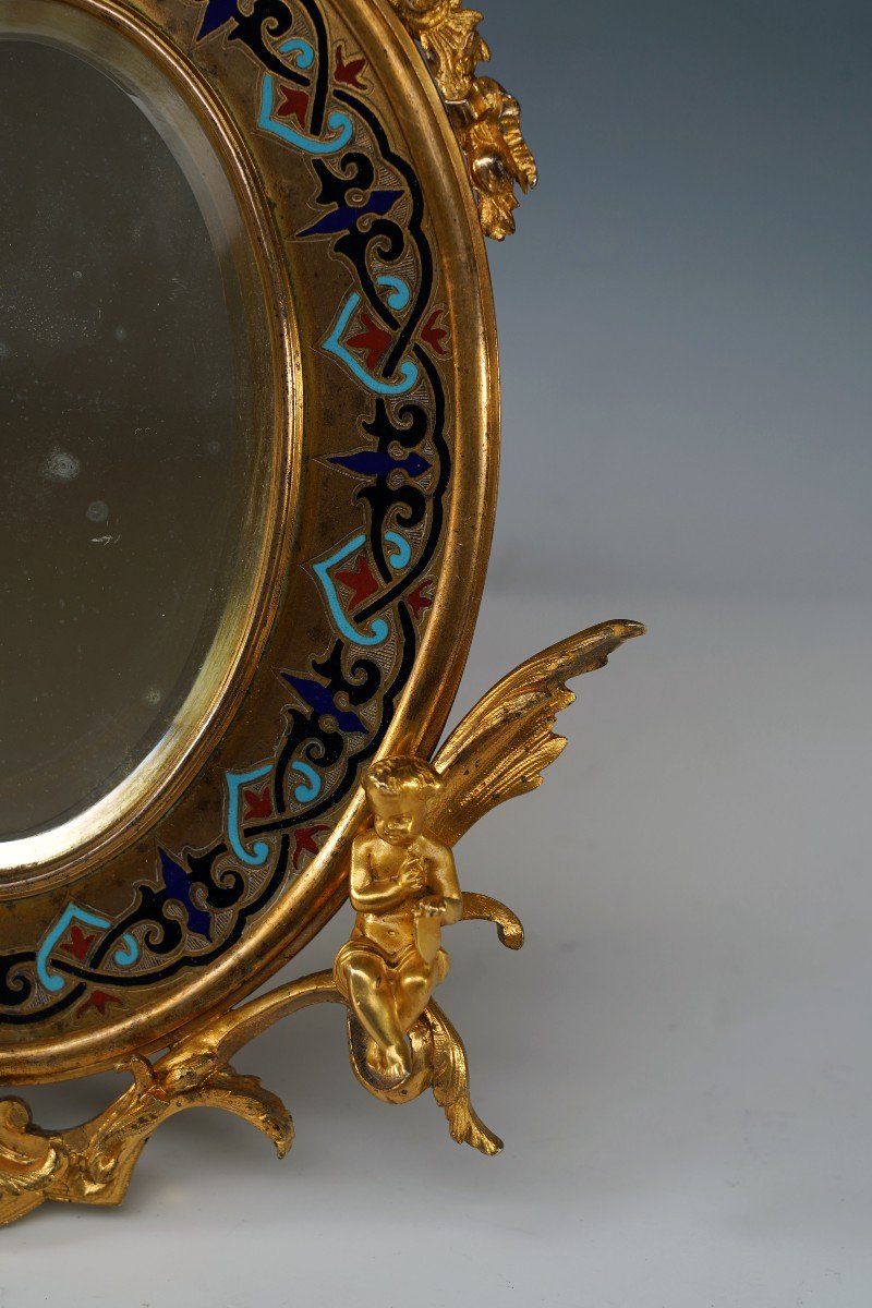 "champleve" Enamel Table Mirror Attributed To A. Giroux, France, Circa 1880-photo-4