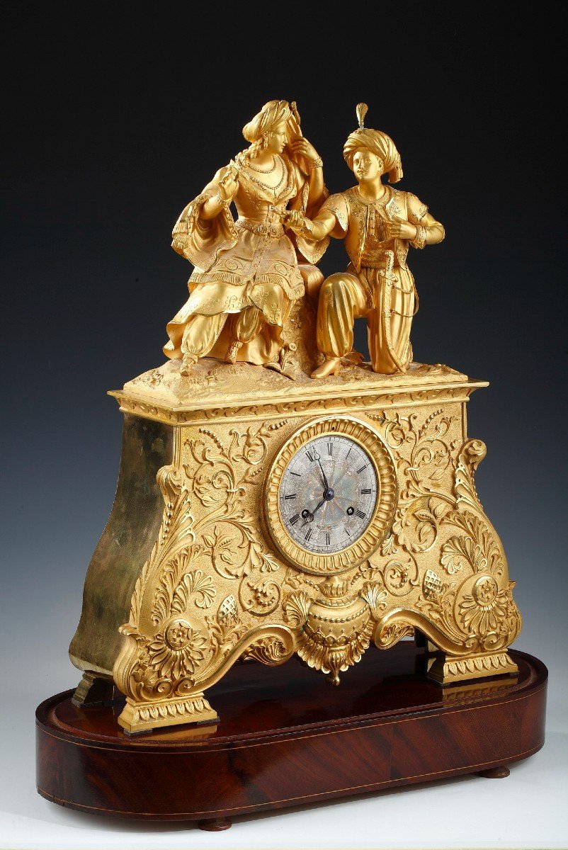   "leila And The Giaour" Gilded Bronze Clock, France, Circa 1830-photo-3