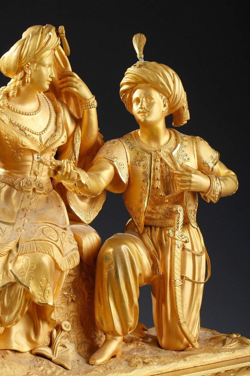   "leila And The Giaour" Gilded Bronze Clock, France, Circa 1830-photo-2