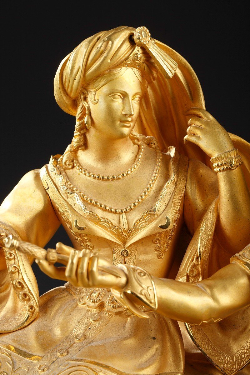   "leila And The Giaour" Gilded Bronze Clock, France, Circa 1830-photo-3