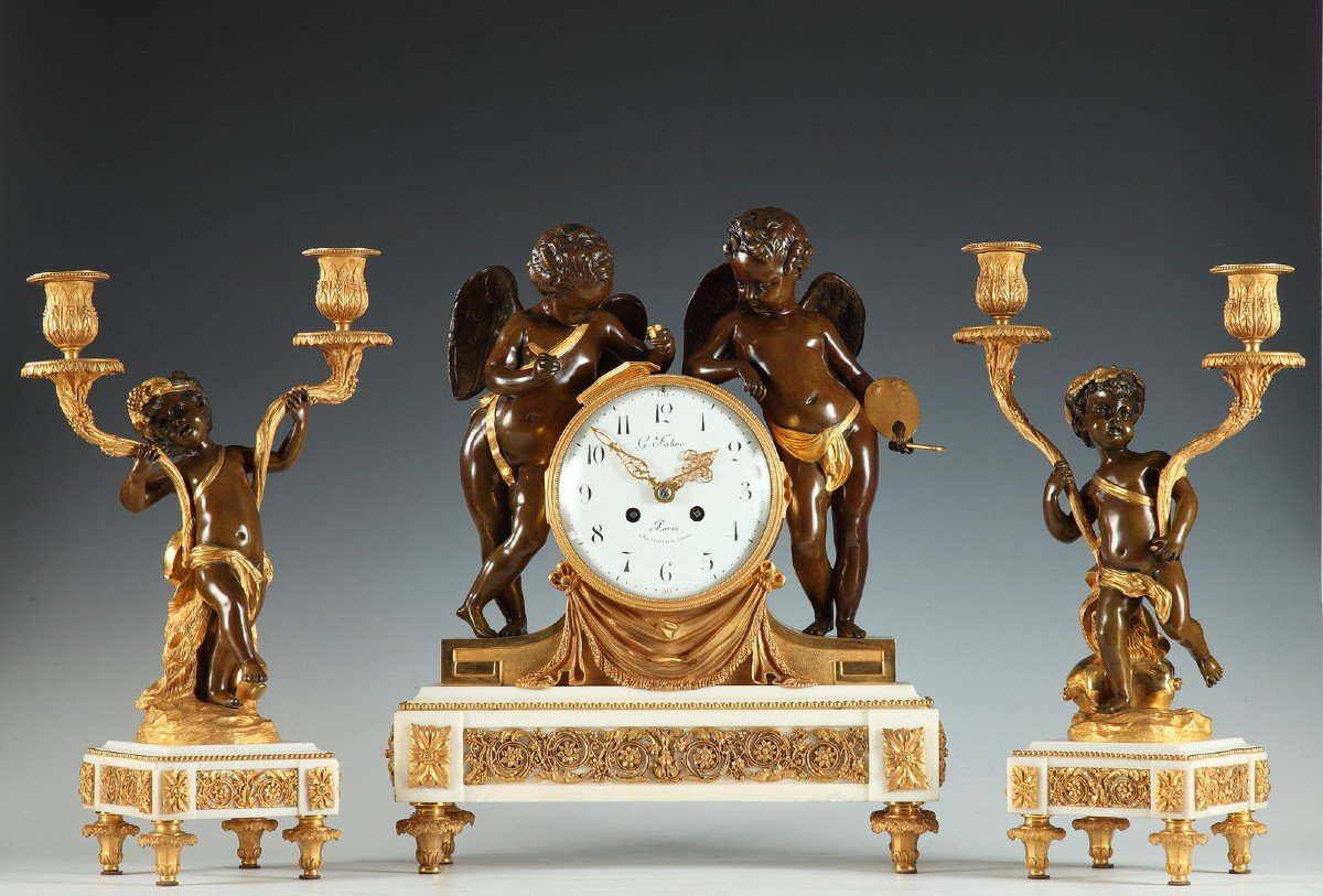 Garniture "Génie des Arts" par G. Fabre, France, circa 1900