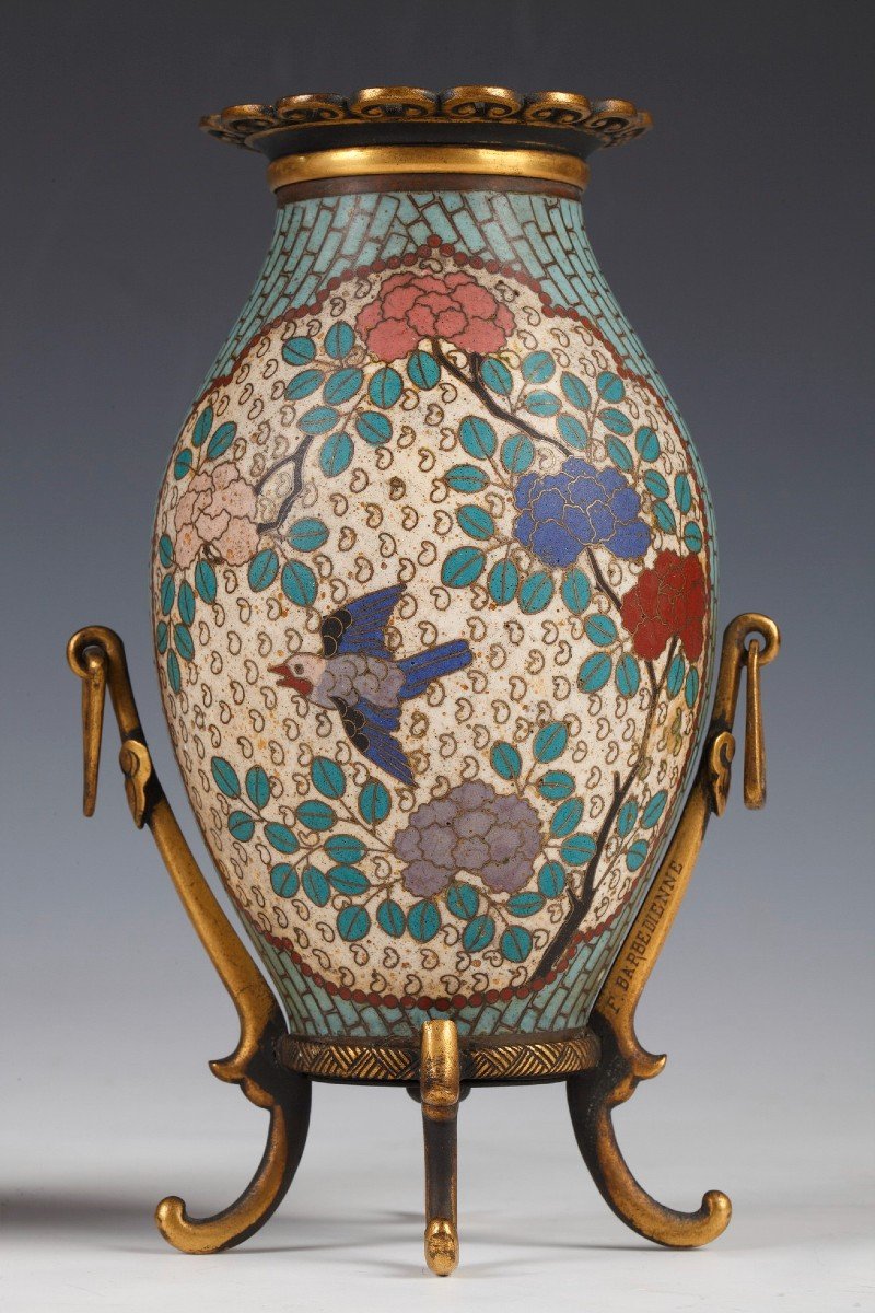 Paire de petits Vases en émail Cloisonné par F. Barbedienne, France, circa 1880-photo-3