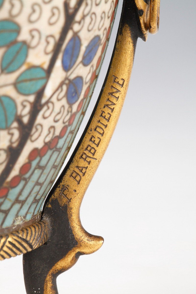 Paire de petits Vases en émail Cloisonné par F. Barbedienne, France, circa 1880-photo-3