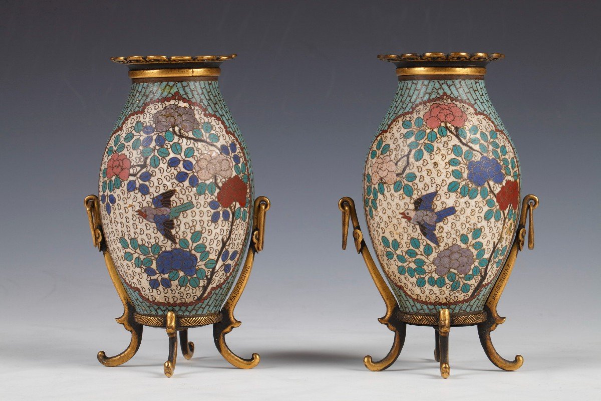 Paire de petits Vases en émail Cloisonné par F. Barbedienne, France, circa 1880