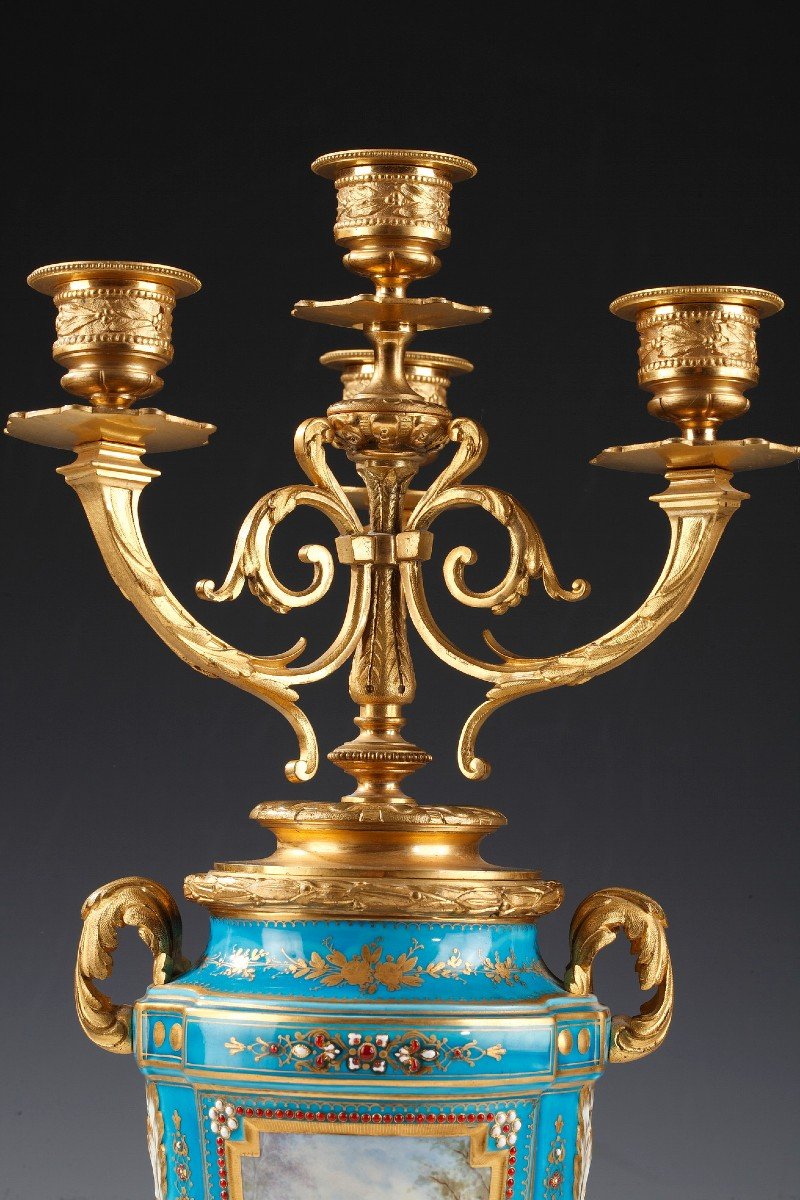 Pair Of "sèvres" Porcelain Candelabra Vases, France, Circa 1880-photo-3